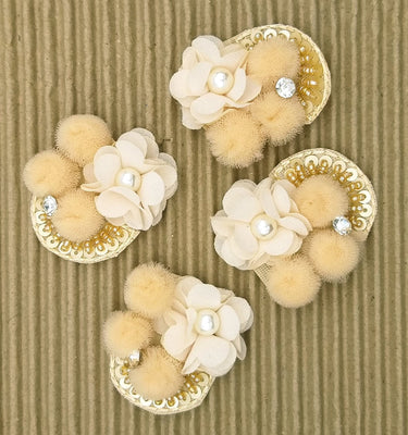 Hand Embroidered Beige And White Floral Applique, 2 Pcs